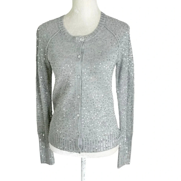 J. Crew 100% Wool Colby Sequin Cardigan Gray Size S - Picture 1 of 7